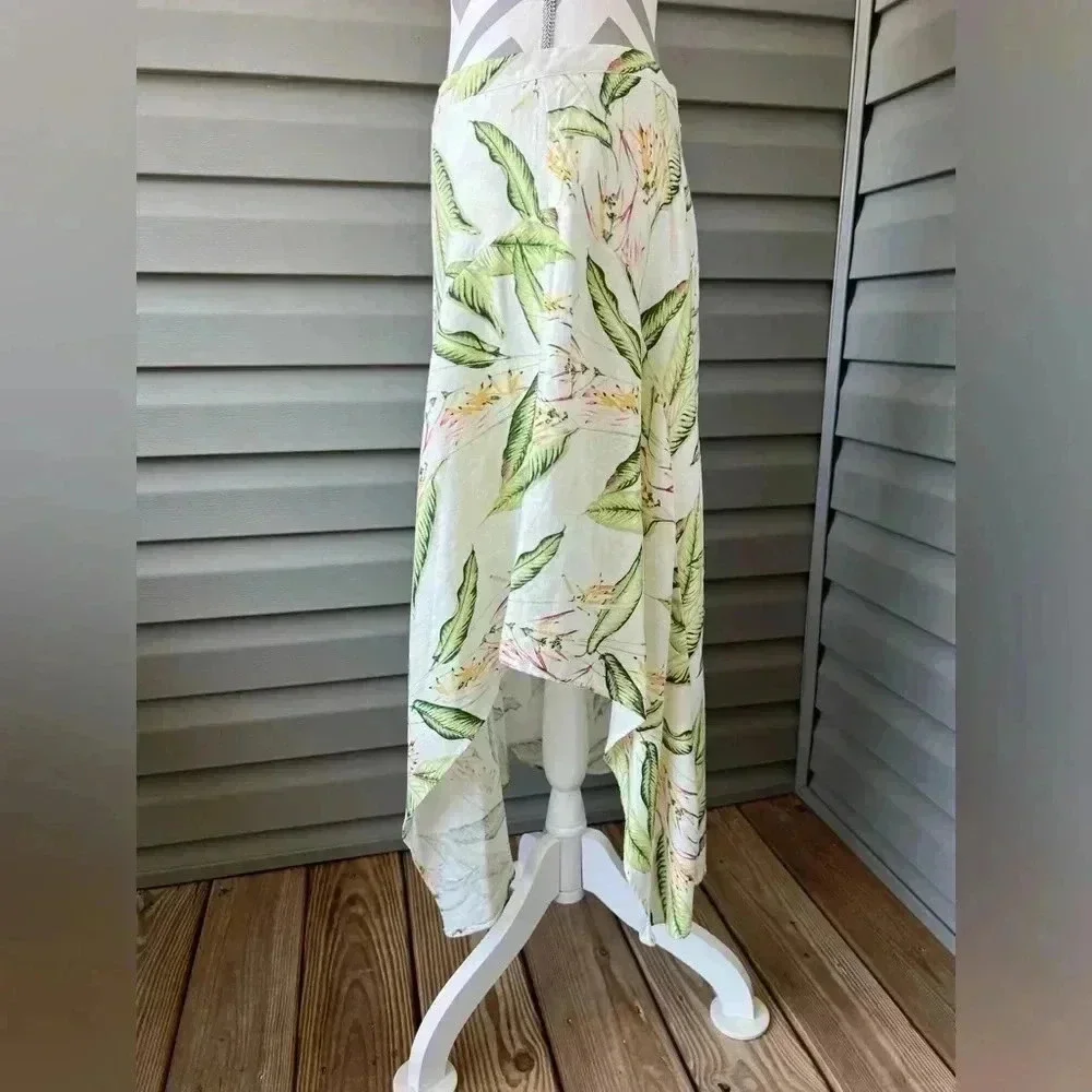 BCBGMAXAZRIA TROPICAL-PRINT ASYMMETRICAL MIDI SKIRT IN MULTI BIRD PRINT Sz M - Picture 11 of 12